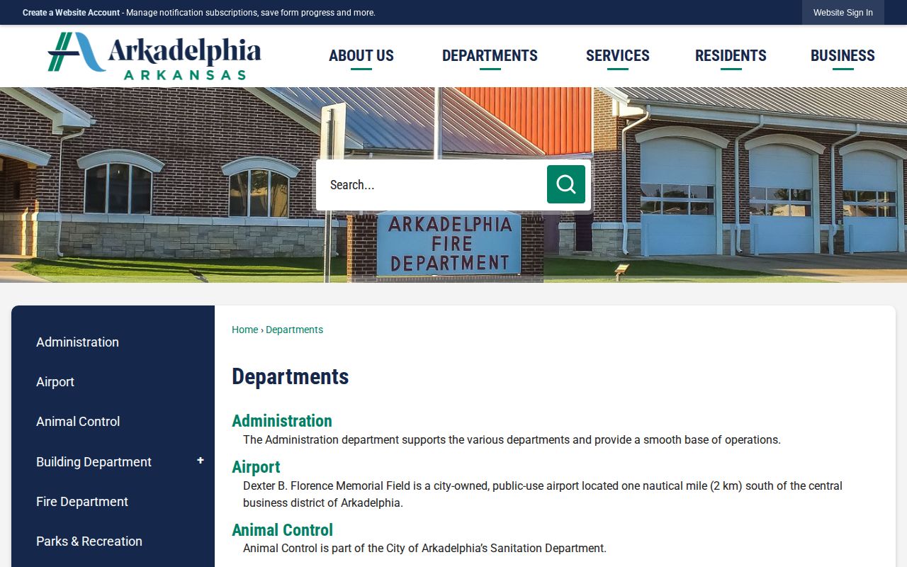 Official Arkadelphia city contact page checked for police arrest information
