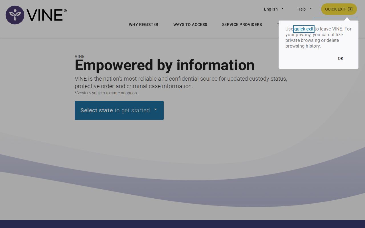 VINELink neutral custody search interface for an Arkansas custody check