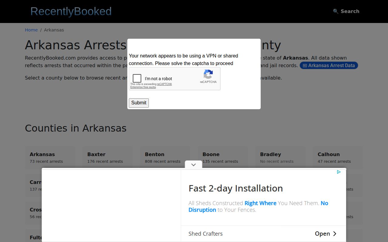 RecentlyBooked Arkansas county inventory without verified Clark County section
