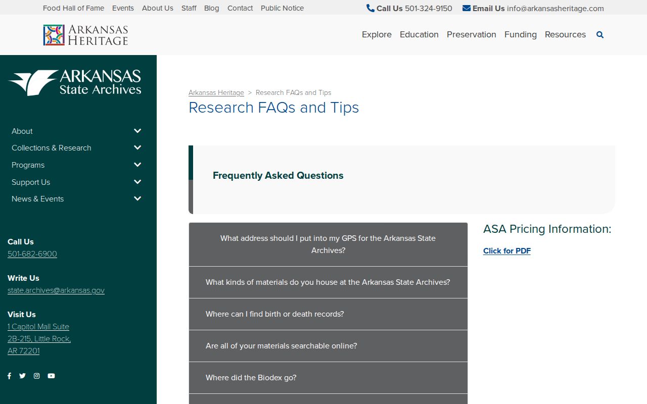Arkansas State Archives research guidance for historical records